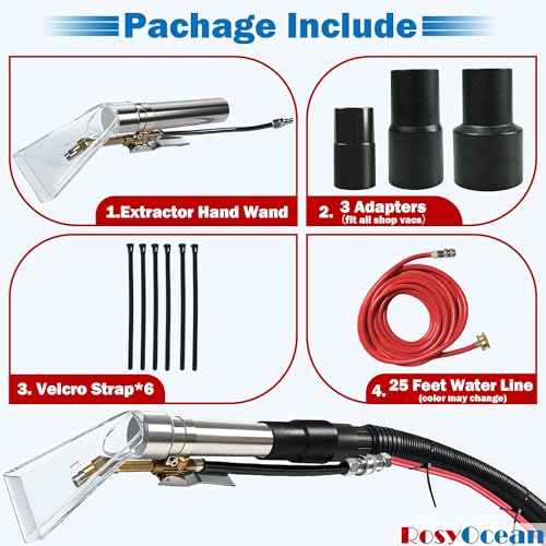 Extractor Hose Wand Kit w/ 3 Size Vacuum Adapters | Complete hose & hand wand set，Three conversion adapters，Compatible with all workshop vacuums - size: Small A with Spray Nozzle & Water Hose