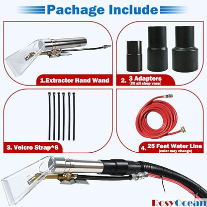Extractor Hose Wand Kit w/ 3 Size Vacuum Adapters | Complete hose & hand wand set，Three conversion adapters，Compatible with all workshop vacuums - size: Small A with Spray Nozzle & Water Hose