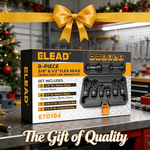 ELEAD 8-Piece Flex Head Crows Foot Wrench Set, Metric 12 14 16 17 18 19 mm with Extension Bar, 3/8" & 1/2" Drive Crowsfoot Line Wrenches Set, Access Fasteners in Tight Spaces - style: 8pcs Flex Head Crowsfoot Wrench Set