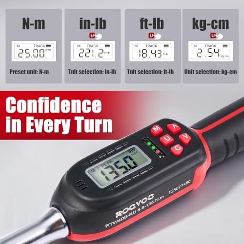 Adjustable Digital Torque Wrench 5-100 ft.lb/6.8-135 N.m, Interchangeable Electronic Torque Wrench with 42 mm Open End and 1/2 inch Ratchet, 2% Accuracy, LED Buzzer Alert, for HVAC - color: Red