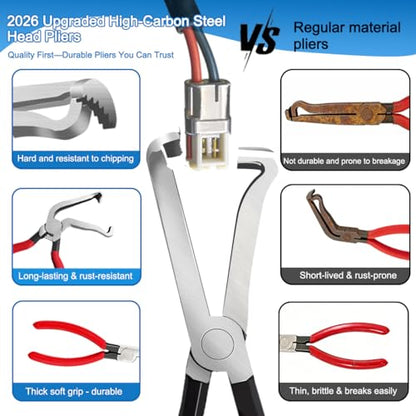 14PCS Automotive Electrical Disconnect Pliers Set: High-Carbon Steel, No Missing Connector Removal Tools for Car Harness, Hose, Fuel Line, Cooling, Door Panel, Dashboard & Engine Bay Repair - color: Red-14 pcs