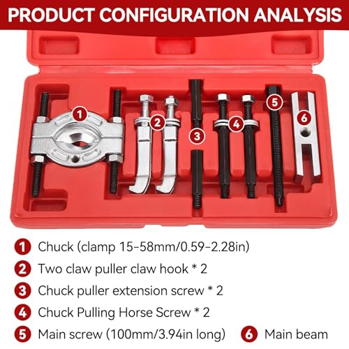 Bearing Separator and Puller Set, 9 Pieces Portable Bearing Puller Kit Heavy Duty Bearings Splitter Tool Kit with Red Case