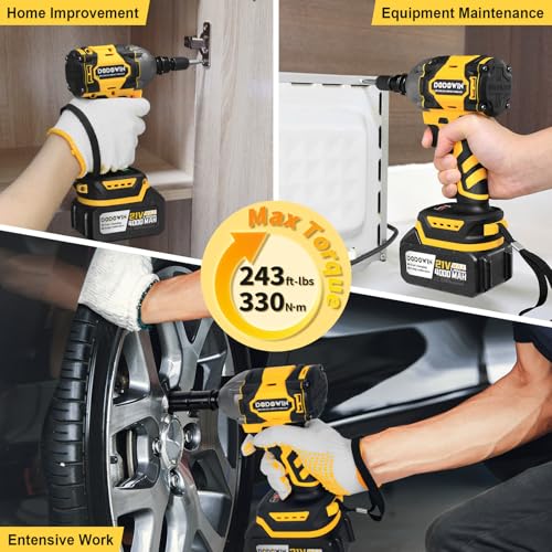 dodowin Cordless 1/2 inch Brushless Impact Wrench, Max Torque 236Ft-lbs(320N.m) High Brushless Electric Impact Gun，for Car Home,Power Impact Driver with 4-Mode Speed, LED Work Light，1 Battery