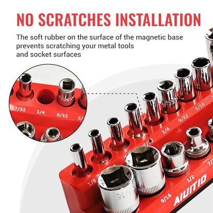 6-Piece Magnetic Socket Organizer Set, Magnetic Socket Holder Includes 1/4", 3/8", 1/2" Drive Metric SAE Socket Trays,Holds Standard and Deep Sockets (6-Piece Magnetic Socket Organizer)