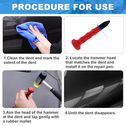 Dent Repair Tool Kits,Car Paintless Removal Tools Inclued Stainless Steel Tap Down Pen with 9 Heads Kit and Rubber Hammer for Car Refrigerator Door Dent Removal Tools - style: 11PCS