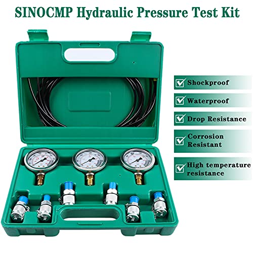 Hydraulic Pressure Test Kit, 3 Pressure Gauges 25Mpa/40Mpa/60Mpa 6 Test Couplings 3 Test Hoses 1 Storage Case Diagnosis Tester Gauge Set for Excavator Construction Machinery Upgraded Version - size: Green 3 Gauges 6 Couplings