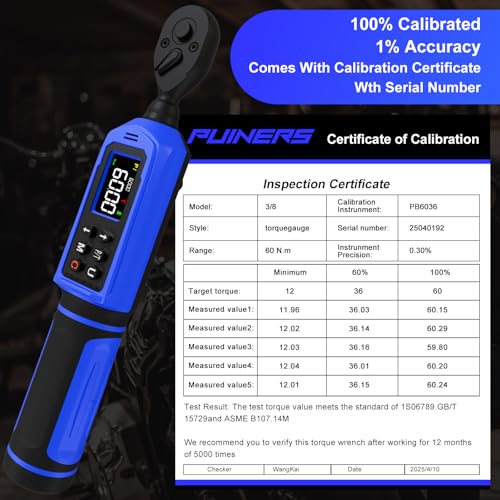 Digital Torque Wrench 3/8 Inch Drive 0.66-44.3 FT.LB (0.9-60Nm),Electronic Inch Pound Torque Wrench ±1% Accuracy 5Units,with Extension Bar 1/4" Adapter for Car,Motorcycle,Bicycle ﻿Buzzer Alarm - size: 3/8" 0.66-44.3 FT.LB