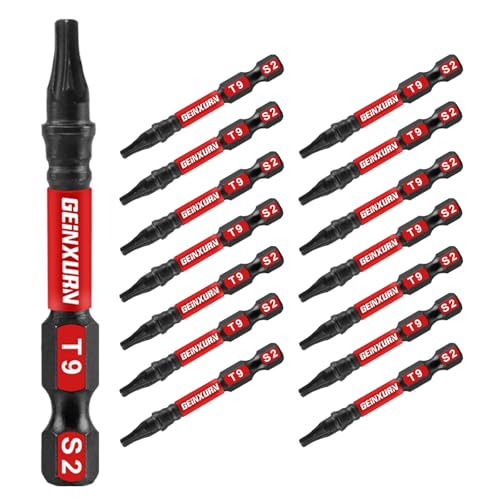 Geinxurn 15 Pieces T9 Impact Tough Magnetic Screwdriver Bit Set, 2 In. #9 Torx Head power Bit Set, S2 Alloy Steel T9 Star Bit - size: 2"-15PCS, style: T9