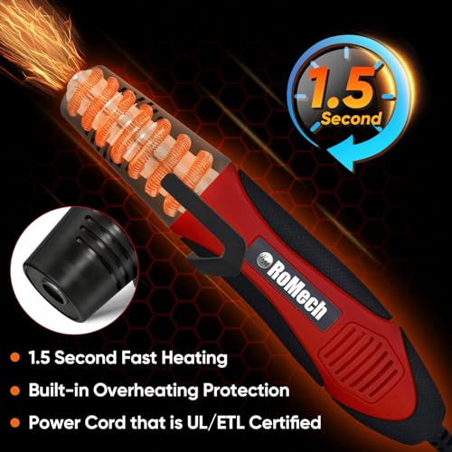ROMECH 350W Heat Gun with 2 Nozzles, Dual Temp Heat Gun 400°F-660°F, Fast Heat Hot Air Gun with Overload Protection for DIY Craft Embossing Shrink Wrapping (Red) - color: Red