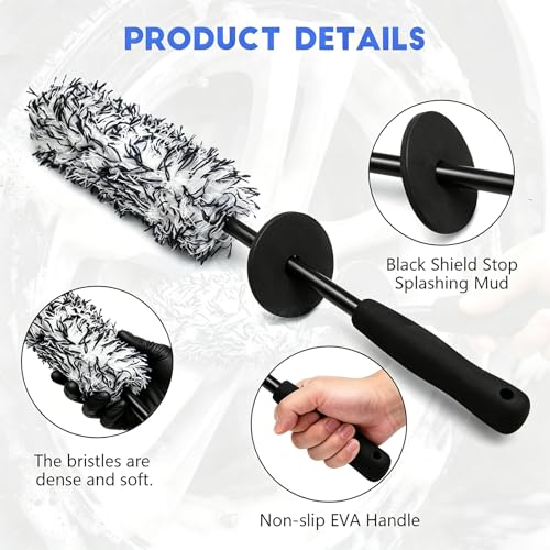 wuyaoyao Microfiber Car Wheel Brush, Car Wheel Cleaning Brush with Ergonomic Handle, Soft Rim Cleaner Wash Brushes, Non Scratch & Highly Water Absorption, Automotive Cleaning Supplies (Black, 1 PCS) - color: Black, 1 PCS