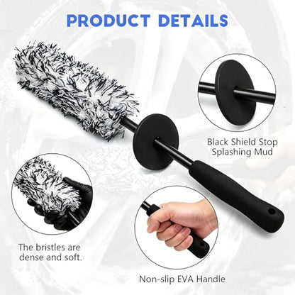 wuyaoyao Microfiber Car Wheel Brush, Car Wheel Cleaning Brush with Ergonomic Handle, Soft Rim Cleaner Wash Brushes, Non Scratch & Highly Water Absorption, Automotive Cleaning Supplies (Black, 1 PCS) - color: Black, 1 PCS