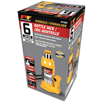 Performance Tool W1625 6-Ton (12,000 lbs.) Heavy Duty Hydraulic Bottle Jack,Yellow - size: 6-Ton