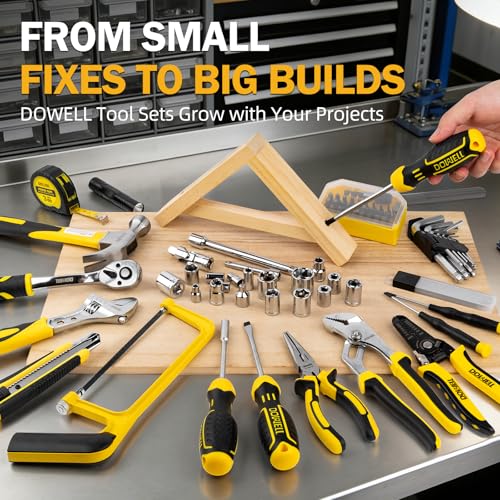 DOWELL 223-Piece Power Drill Tool Set, 12V Cordless Drill Driver Kit with Drawer Toolbox, Socket & Bit Set, Hex Keys, Wrench for Home Renovation, DIY Projects & Garage Use