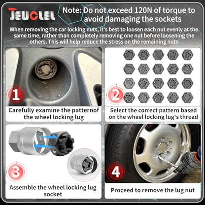22PCS Wheel Locking Nut Key Kit Compatible with Audi 2002-2012 | Wheel Lock Nut Socket Adapter Set, Anti-Theft Lug Removal Tool, Anti-Theft Screw Remover, Repair Tool, Tyre Fitting, garage - size: 22pcs Socket Set