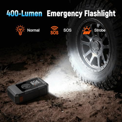 4000A Car Jumper Starter Portable with Air Compressor, 12V Battery Jump Starter with Tire Pump 150PSI for 10L Gas Diesel Engines, Car Battery Jumper Box Pack Combo with LED Light, Father Day Gift