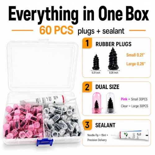 60 PCS Tire Repair Screws with Sealant, 2026 New Heavy Duty Screw Tire Plug Kit，Flat Tire Repair Kit for Tubeless Tires on Cars, SUVs, Motorcycles, Trucks, ATVs & E-Bikes
