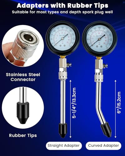 SIXIWANZI 13 Piece Engine Compression Tester Kit, 0-300 PSI Compression Tester Automotive with Spark Plug Tester, Small Engine Compression Tester with M10 M12 M14 M16 M18
