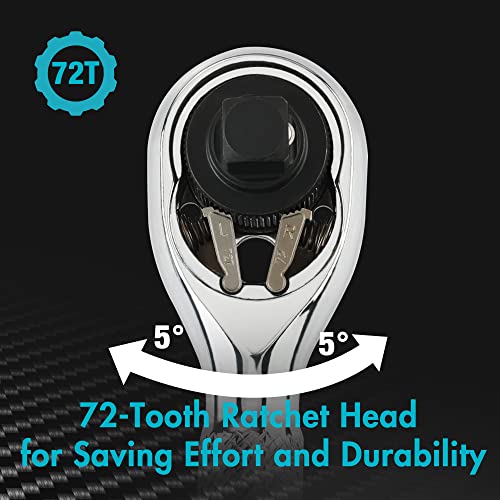 DURATECH 1/4-Inch Stubby Ratchet Wrench, Socket&Bit Driver, 72-Tooth, Chrome Alloy Made, Chrome Plated Finish - style: 1/4" Dual Head Ratchet