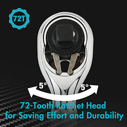 DURATECH 1/4-Inch Stubby Ratchet Wrench, Socket&Bit Driver, 72-Tooth, Chrome Alloy Made, Chrome Plated Finish - style: 1/4" Dual Head Ratchet