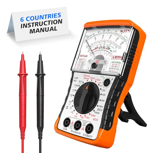 NJTY S471 Analog Pointer Multimeter, High Sensitivity Needle Meter for DC/AC Voltage Current Resistance Testing, Portable Battery and Load Tester with Built-in Fuses - color: Yellow