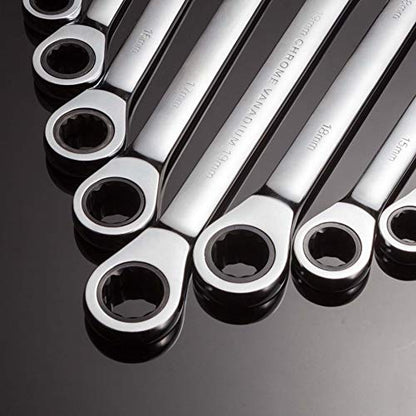 Qnkaa Ratchet Spanner Set Combination Wrench 12 Piece Metric Sizes from 8mm to 19mm with Roll Bag, Perfect for Home, Bike, Car Repairs