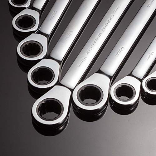 Qnkaa 24pcs Ratcheting Wrench Set with Rollup Pouches Metric (8mm to 19mm) & SAE (1/4" to 7/8") Ratchet Combination Wrenches Set Wrench set Metric and Standard