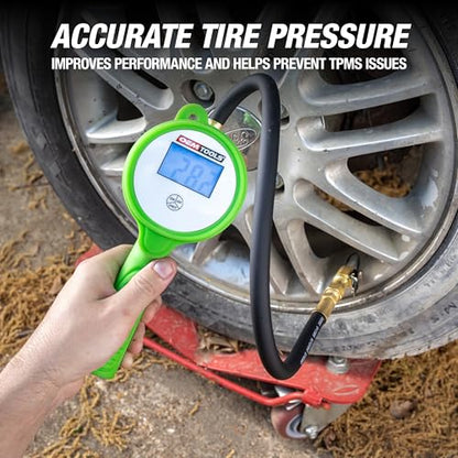 OEMTOOLS 24412 Digital Tire Inflator with Tire Pressure Gauge, Digital LCD Display, 0 to 175 PSI Air Pressure Gauge for Tires with 21” Hose and Clip-On Air Chuck | 0-175 PSI Measuring Range, 21” Hose and Clip-On Air Chuck, Oil Resistant Anti-Shock Rubber