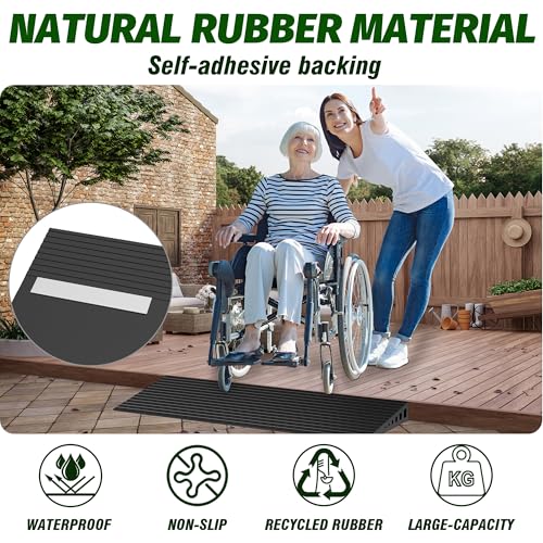 1.2" Rise Threshold Ramps for Doorways, 35.5" Wide Natural Rubber Power Wheelchair Ramp is Adjustable and Cuttable for Doorways, Curb, Sweeper, Power Scooters, 2000 Lbs Load Capacity - size: 1.2" Rise