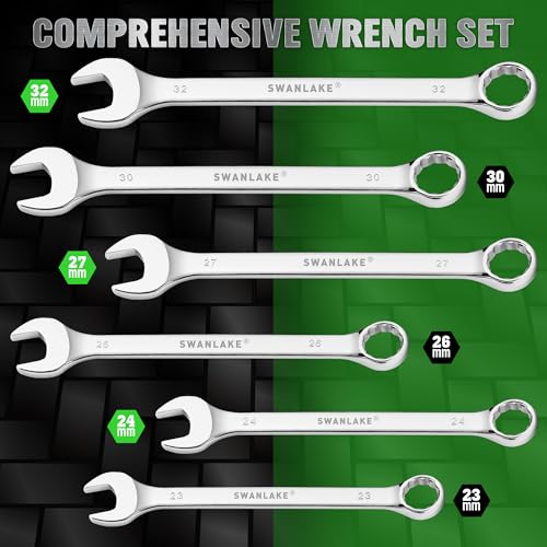 6-Piece All-Purpose Combination Wrench Set, Metric & Standard 23mm, 24mm, 26mm, 27mm, 30mm, 32mm, Heat Treated CR-V, 12-Point Box End Big Wrench Set, Master Long Mechanic Tool Set with Rolling Pouch - style: 6PCS METRIC
