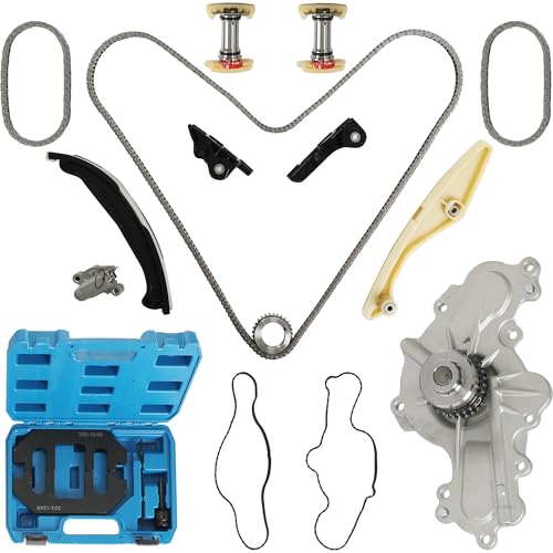 Timing Chain Kit with Water Pump & Camshaft Holding Tool with Timing Alignment Holder Tool Kit For Ford Edge Explorer Flex Taurus Mustang Lincoln MKS MKX 3.5L 3.7L V6 2011-2019 BL3Z-6268-A 303-1248
