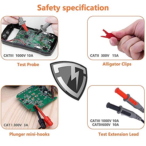 KAIWEETS Soft Silicone Electrician Test Leads Kit CAT III 1000V & CAT IV 600V with Alligator Clips and Needle Probe for Fluke/AstroAI/INNOVA Multimeter Electronic Clamp Meter 9PCS (Pack of 2) - size: 9PCS (Pack of 2)