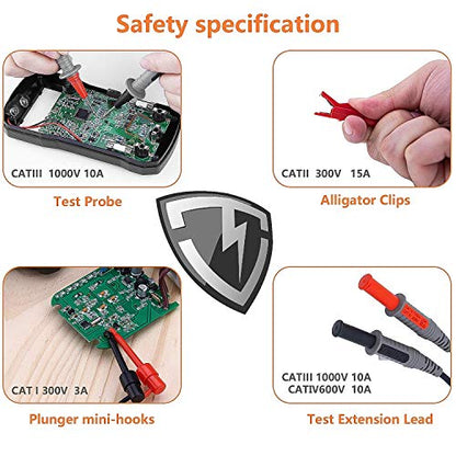 KAIWEETS Soft Silicone Electrician Test Leads Kit CAT III 1000V & CAT IV 600V with Alligator Clips and Needle Probe for Fluke/AstroAI/INNOVA Multimeter Electronic Clamp Meter 9PCS (Pack of 2) - size: 9PCS (Pack of 2)