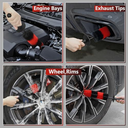 Fitosy Wheel Rim Brush, Soft Bristle Long Car Tire Washing Tool | Detailing for Exhaust Tips Engine, Vehicle Motorcycles Auto Truck SUV RV, No Scratches