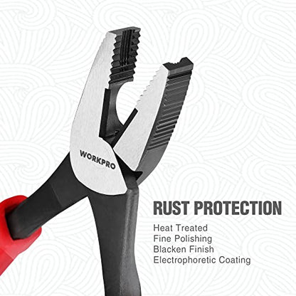 WORKPRO 8" Linesman Screw Extractor Pliers(Combination Pliers) with Unique Non-slip Jaws, Stripped Screw Remover Tool, Lineman Plier for Quickly Removal of Damaged or Rusted Fasteners