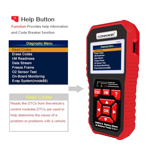 KONNWEI KW880 OBD2 Scanner Full System Car Diagnostic Tool, Code Reader with Check Engine Light Reset, Live Data, DTC Lookup, ABS SRS Tests, Battery Check, OBDII EOBD Scanner for 2002+ Vehicles