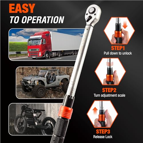 Vanquish 1/4-inch Drive Torque Wrench with 4" Extension Bar and 1/4" to 3/8" Adapter, 72-tooth, 40-220 IN.LB/4.5-24.8 Nm, ±3% High Precision, 1601AM - size: 1/4-inch Drive