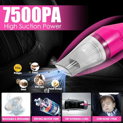 20PCS Pink Car Cleaning Kit, Car Interior Detailing Kit with Red High Power Handheld Vacuum, Detailing Brush Set, Windshield Cleaner, Cleaning Gel, Complete Auto Accessories for Women - color: Pink
