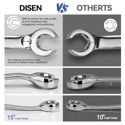 DISEN 16-Piece Flare Nut Wrench Set with PTFE Tape | Metric and SAE Inch1/4 to 7/8" & 6-21mm, CR-V Steel Brake Line Wrench Set with Organizer Pouch,Father's Gift - style: Silver Flare Nut Wrench Set
