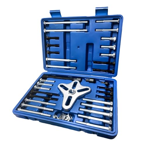 51 PCS Harmonic Balancer Puller Set, Heavy Duty Auto Steering Wheel Pulley Removal Tool Kit, Flange Type Gears Crankshafts Remover & Installer for Cars Trucks SUVs