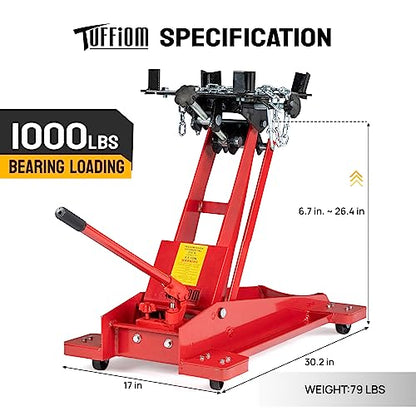 TUFFIOM Hydraulic Transmission Service/Floor Jack Lift 1/2 Ton (1,000 lb) Capacity, Low Profile Roll-Under Floor Trolley, Automotive Shop Tool Hoist Lift Lifting Jack, Red