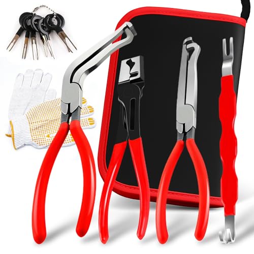 Automotive Electrical Disconnect Pliers Set with Storage Box, 4-Piece Connector Separator & Terminal Removal Tool for Mass Air Flow Sensors, Fuel Injectors, Straight & 60° Jaw