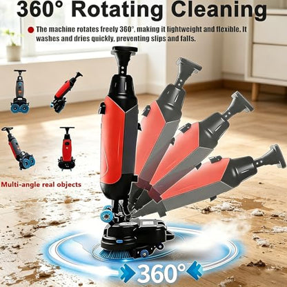 Cordless Mini Floor Scrubber - Professional Hard Floor Cleaner, 90-120 Min Battery Life, Portable Carpet Extractor for Home & Car, Efficient & Easy to Use, Red