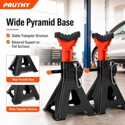 Jack Stands, 3 Ton (6,000 lbs) with Double Locking Pins Capacity Car Jack Stand, Adjustable Height Floor Jack for Lifting SUV Pickup Truck Car and UTV/ATV Car Lift, 1 Pair - color: Black Orange