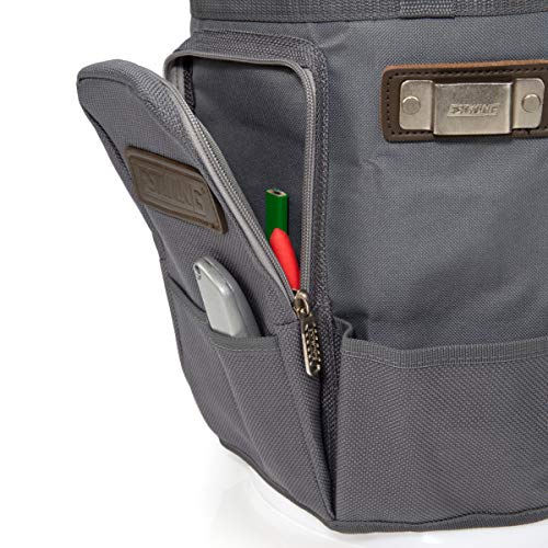 Estwing 28-Compartment 5-gallon Bucket Tool Organizer/Tool Bag, Durable Polyester, Heavy-Duty Steel Hangers, Zippered Pocket, 16 Open-top Pockets, 11 Tool Loops, Buckle Security Strap