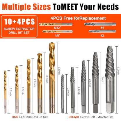 Damaged Screw Extractor Set 14 Pcs,Left Handed Drill Bit Screw Extractor | High-Hardness,Wear Resistance,Easy Out Screw, Stocking Stuffers for Men,with Portable Case,Gifts for Adults Him,Home DIY - size: 14 PCS