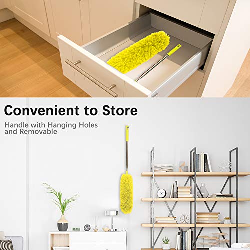 DELUX Microfiber Feather Duster Extendable Cobweb Duster with 100 inches Extra Long Pole, Bendable Head & Scratch-Resistant Hat for Cleaning Ceiling Fan, High Ceiling, Blinds, Furniture & Cars - color: Yellow