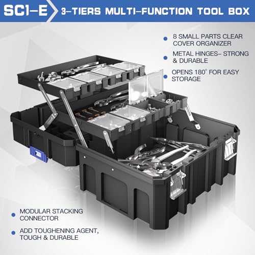 4 Tier Stackable Rolling Tool Box with Wheels | Modular Tool Organizer Box Storage System | Portable Tool Box with Drawers | Tough and Durable | for Garage Storage | Home Repairs | Professional Work - size: 4 Tier Stackable Tool Box