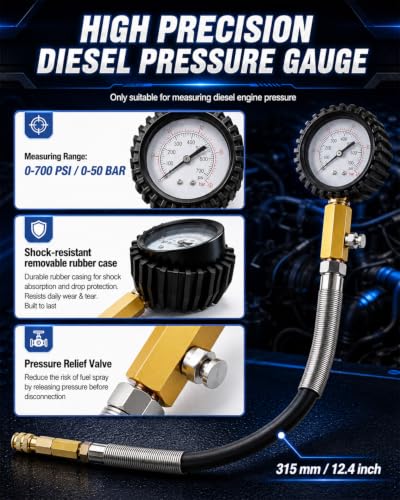 47PCS Compression and Leak Down Tester Kit for Diesel & Petrol | Dual Gauge Design, 0-700 PSI/0-50 Bar, HDi, TDCi, Pumpe Duse, Engine Compression And Leak Testing