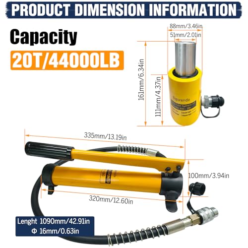 20T Hydraulic Cylinder Jack Sets Porta Power Ram Jack Kit,CP-180 Manual Hydraulic Hand Pump,2"Stroke,Single Acting Lifting Cylinder for Machinery Shipbuilding Short Distance Lifting Leveling - size: 20T，2"+CP180 PUMP