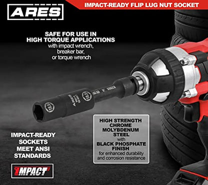 ARES 59019 18.5x19.5mm Half Size Lug Nut Flip Socket - 1/2-In Drive | Removes Warped, Damaged & Bloated Chrome Capped Lug Nuts - size: 18.5 x 19.5mm